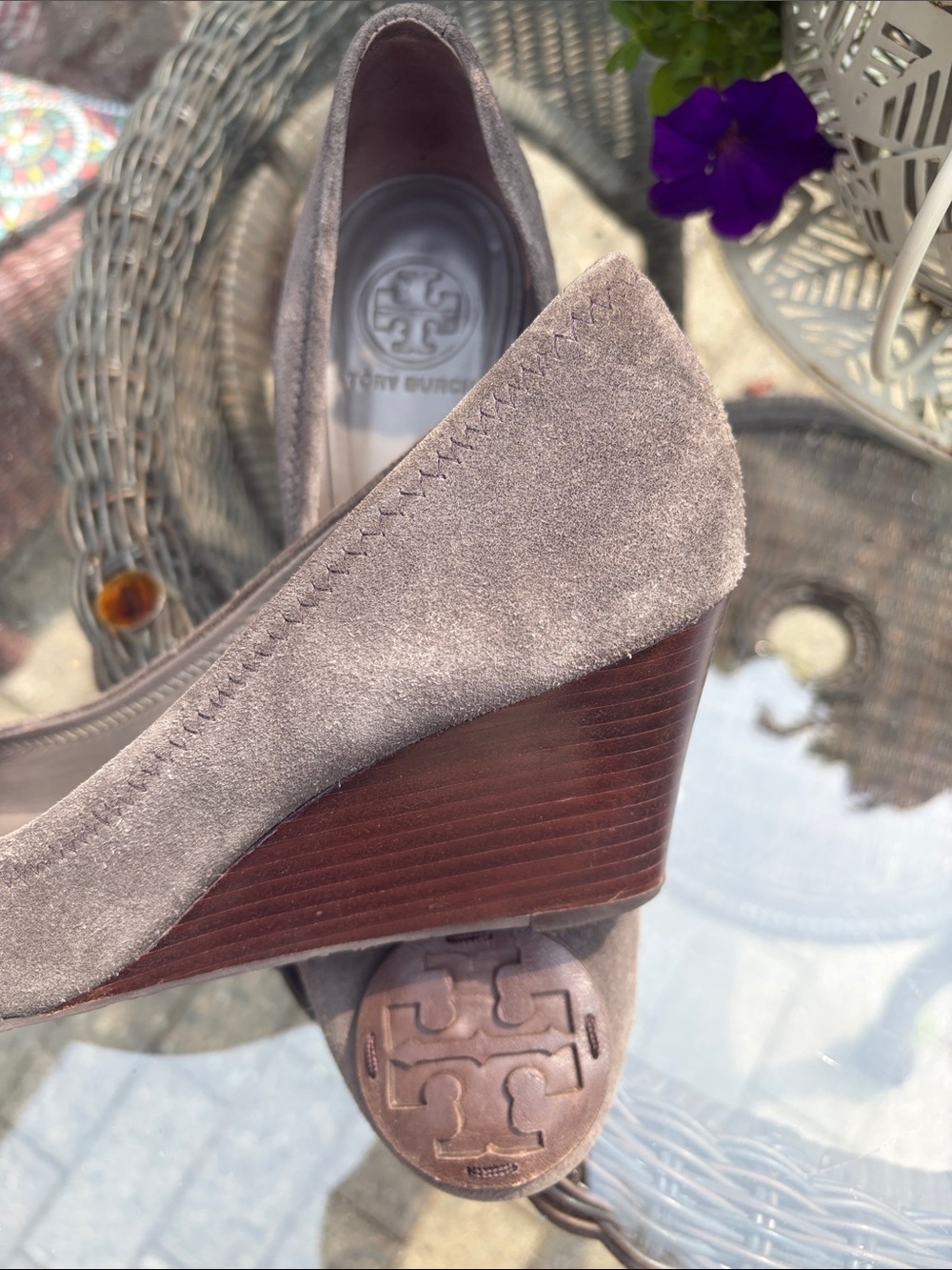 Tory Burch Taupe Suede Wedge Heel